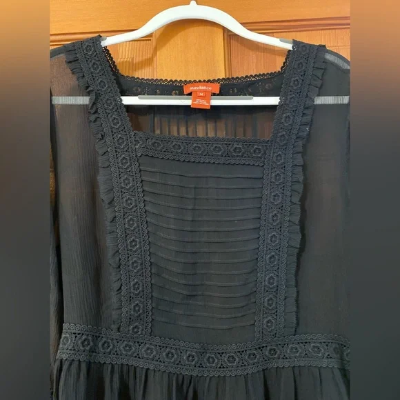 Sundance Very Black Sheer silk Blouse with lace detail. Beautiful Elegant - Picture 4 of 14